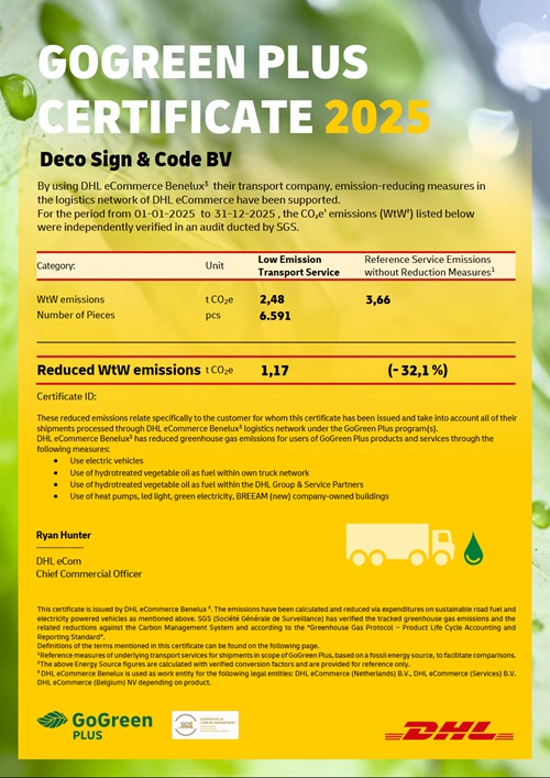 DHL GoGreen 2025 Deco Sign & Code BV